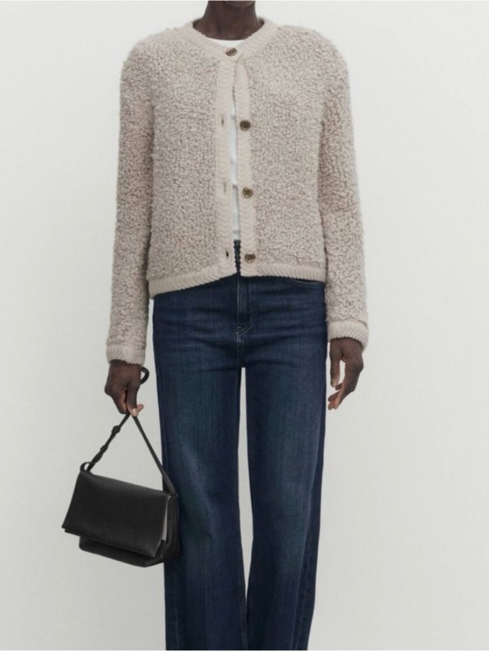 Massimo Dutti Boucle Knit Button Cardigan medium